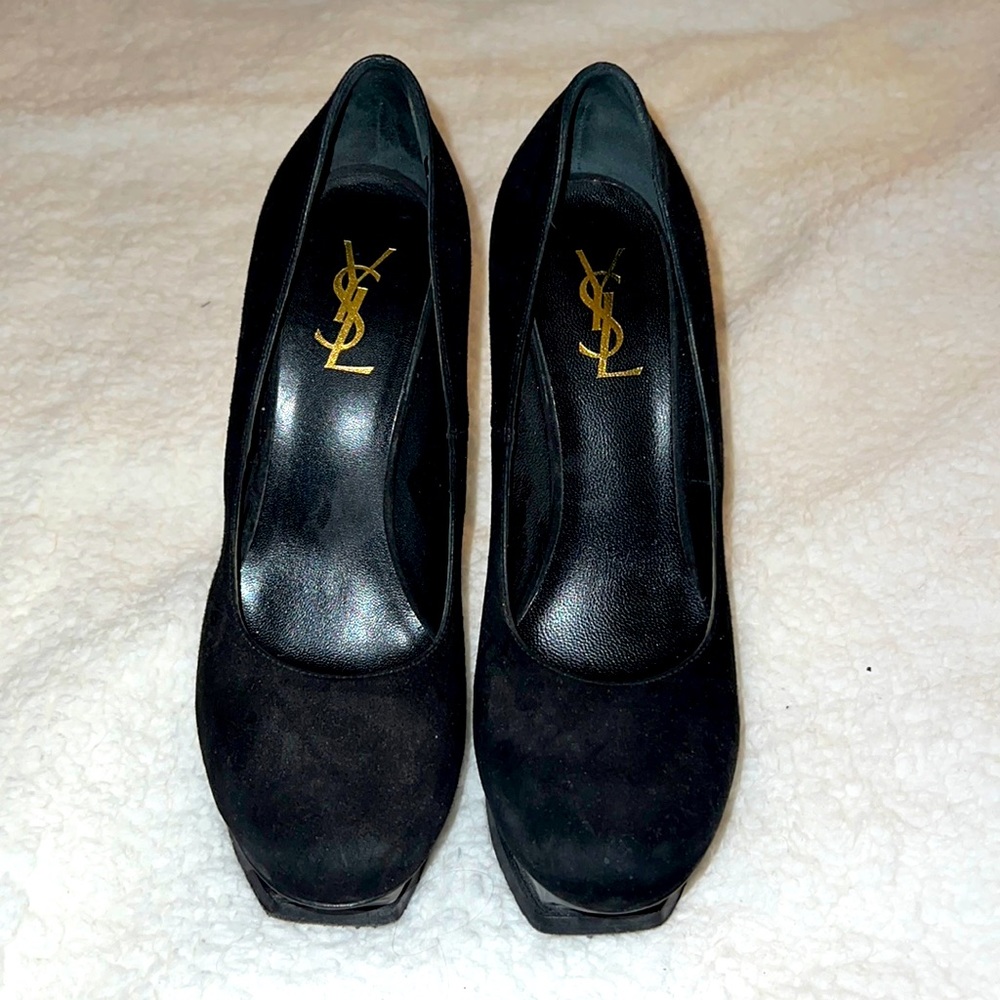 YSL black suede Size 40 platform heels